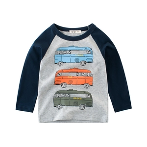T-Shirt À Manches Longues Raglan Pour Enfants En Coton Imprimé Bus Dessin Animé Col Rond Haut Décontracté Garçons Filles