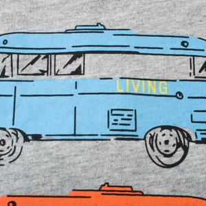 T-shirt gris à manches longues pour garçons avec imprimé bus et lettrage Living