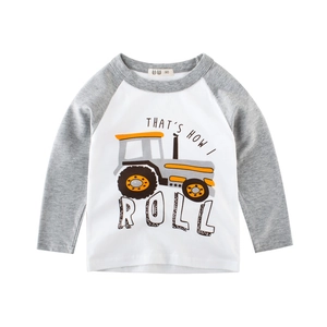 Kids Boys Long Sleeve T-Shirt Cotton Raglan Sleeves Cartoon Tractor Print Casual Spring Autumn Top