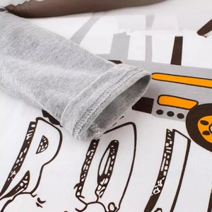 Boy's long-sleeve T-shirt with racing car print and melange grey ribbed cuffs