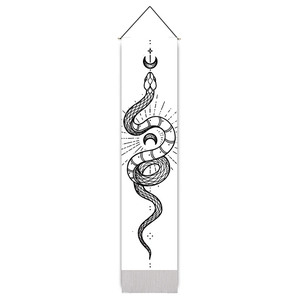 Vertical wall scroll featuring mystical snake, crescent moon, and stars with tassels