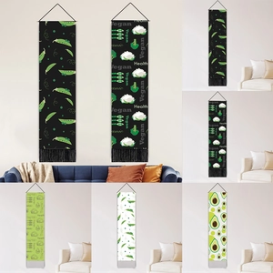 Long Narrow Vertical Wall Tapestry Polyester Cotton Vegetable Print Tassels Wooden Pole Kitchen Dining Room Decor