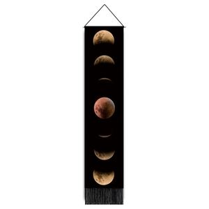 Vertical lunar eclipse tapestry with black fabric and moon phase cycle wall hanging