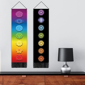 Psychedelic Seven Chakra wall tapestries with tassels for meditation room wall decor