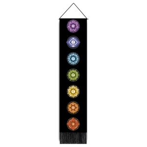 Detailed view of Seven Chakras wall tapestry featuring mandala patterns and black tassels