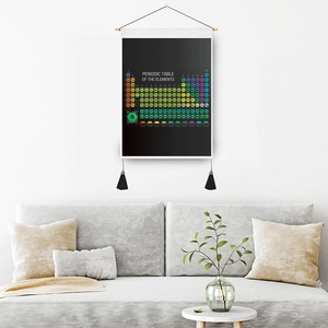 Educational periodic table wall art with black tassels and wooden hanging frame for home decor