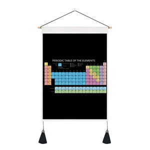 Periodic table of elements wall art with wooden hanger and black tassels on canvas