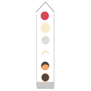 Minimalist moon phase vertical tapestry with celestial patterns and bottom tassels