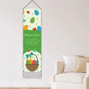 Vertical Easter rabbit egg hanging banner in cotton linen with tassels for home wall decor