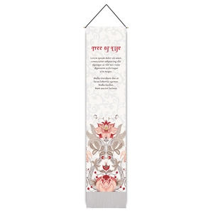 Detail of Tree of Life vintage tapestry showing floral patterns and elegant typography