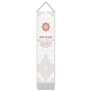 Vertical wall tapestry with red Tree of Life mandala and wooden hanging rod for room decor