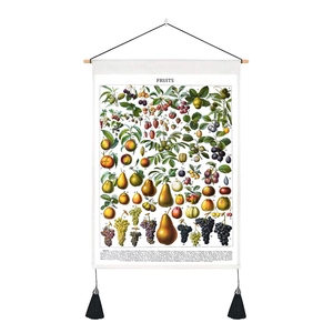 Affiche murale botanique vintage avec cadre en bois et glands noirs, design fruits