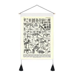 Détail du poster de paléontologie vintage avec illustrations de fossiles et bois