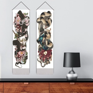 Wandkunst-Set mit japanischem Schlangenmuster und schwarzer Aufhängung für Wohnzimmer
