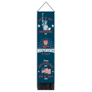 Detailed vertical wall hanging with July 4th motifs, Independence Day decor and black tassels