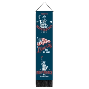 Detailed view of July 4th independence day vertical banner with black fringe and tassels