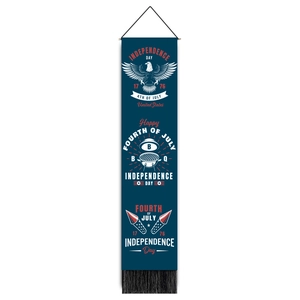 Vertical Independence Day hanging banner with wooden pole and Americana patterns