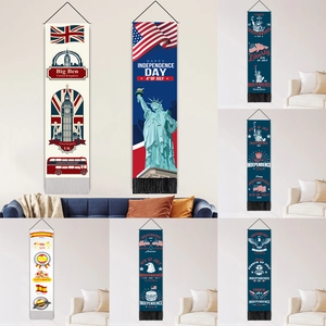 Long Vertical Wall Hanging Tapestry Polyester Cotton Fabric Scroll Banner With Tassels Flag Landmark Print Home Decor