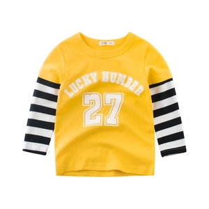 Kids Long Sleeve T-Shirt Cotton Layered Look Striped Contrast Sleeve Lucky Number 27 Print Casual Sporty Top