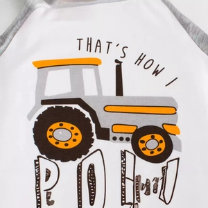 Spring 2025 boys long sleeve t-shirt with raglan sleeves and cartoon tractor print