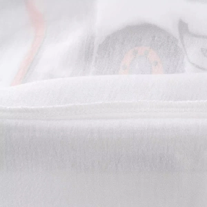 Close-up of high-quality white cotton stitching on 2025 spring boys' long sleeve T-shirt