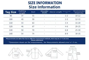 Tableau des tailles détaillé pour t-shirt enfant avec motif voiture de 1 à 9 ans
