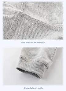 Dettaglio dei pantaloni grigi con tessuto French Terry e polsini a costine