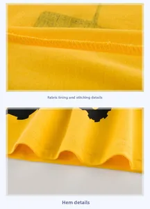 Détails des coutures intérieures et de l'ourlet d'un t-shirt jaune pour enfant