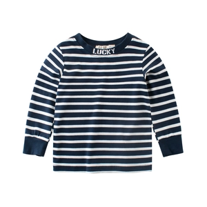 Kids Striped Long Sleeve T-Shirt Cotton Round Neck Casual Pullover Lucky Print Tops For Boys Girls