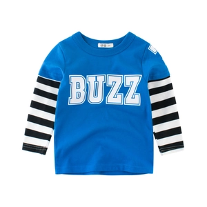 Boys Long Sleeve T-Shirt Cotton Layered Look Striped Sleeves Alphabet Letter Print Casual Sporty Toddler Top