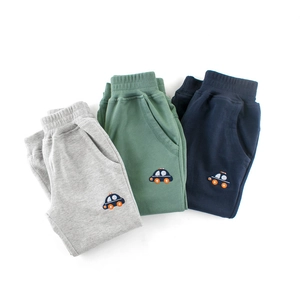 Pantaloni Jogger In Cotone Per Bambini Vita Elastica Polsini A Costine Ricamo Auto Cartone Animato Per Ragazzi