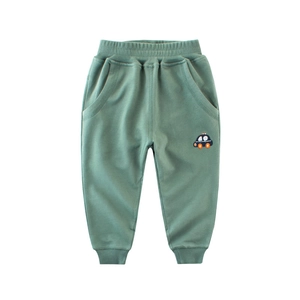 Pantaloni in maglia verde fagiolo per bambini con ricamo auto e vita elasticizzata