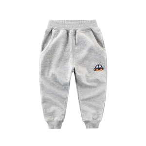 Pantaloni sportivi grigi per bambini con vita elastica e ricamo auto carino