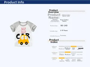Détail du tissu en pur coton et de l'imprimé voiture sur le t-shirt blanc pour enfant