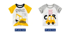 Détails des t-shirts en coton pour enfants avec imprimés pelleteuse et voiture
