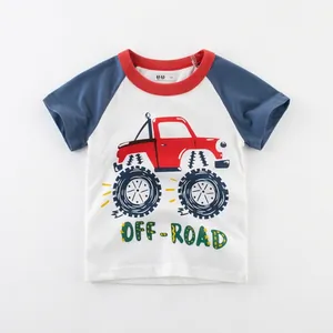 T-shirt per bambini a maniche corte con stampa camion off-road e maniche raglan