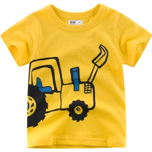 T-shirt jaune pour enfants avec motif de pelleteuse dessin animé pour garçon en été