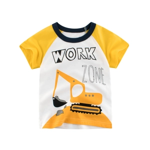 T-Shirt En Coton Pour Enfants Manches Raglan Courtes Imprimé Camion Cartoon Col Rond Été Décontracté Unisexe