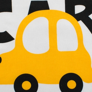 T-shirt en coton blanc pour enfant avec imprimé voiture jaune et texte CAR brodé