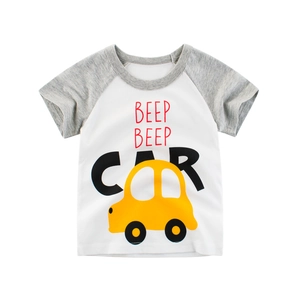 T-shirt enfant à manches raglan grises avec imprimé voiture jaune beep beep car