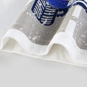 Boy's cotton white T-shirt featuring retro robot print and double-stitched hem detail