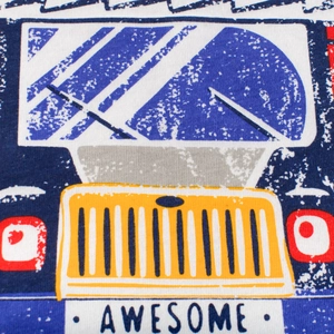 Kids cotton t-shirt featuring a cartoon bus print and Awesome text on high quality fabric