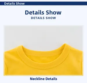 Close-up of bright yellow cotton t-shirt collar with reinforced ribbing and fine stitching