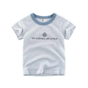 T-shirt rayé en coton pour enfants avec motif abeille sur fond blanc épuré