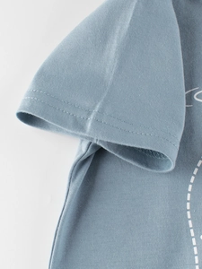 Close-up of boys' fog blue cotton T-shirt showing sleeve details and soft fabric texture