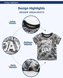 Détails du T-shirt enfant camouflage avec imprimé HERO et finition du col en maille côtelée