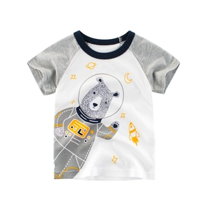 Maglietta A Maniche Corte Bambini Cotone Raglan Stampa Orso Astronauta Girocollo Estate Casual Abbigliamento Traspirante