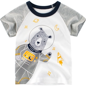 T-shirt con maniche raglan bianca e grigia con orsetto astronauta e grafiche spaziali