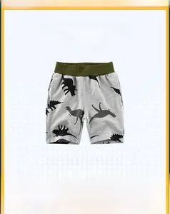 Détail du short gris pour enfants avec imprimé dinosaure et taille élastique olive 2-10 ans