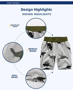 Détails du short gris pour enfant avec imprimé dinosaure, taille verte et tissu en tricot